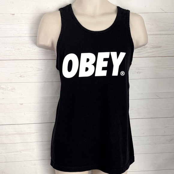Obey Size M Men’s Streetwear Black and White Logo Tank Top - Picture 1 of 8